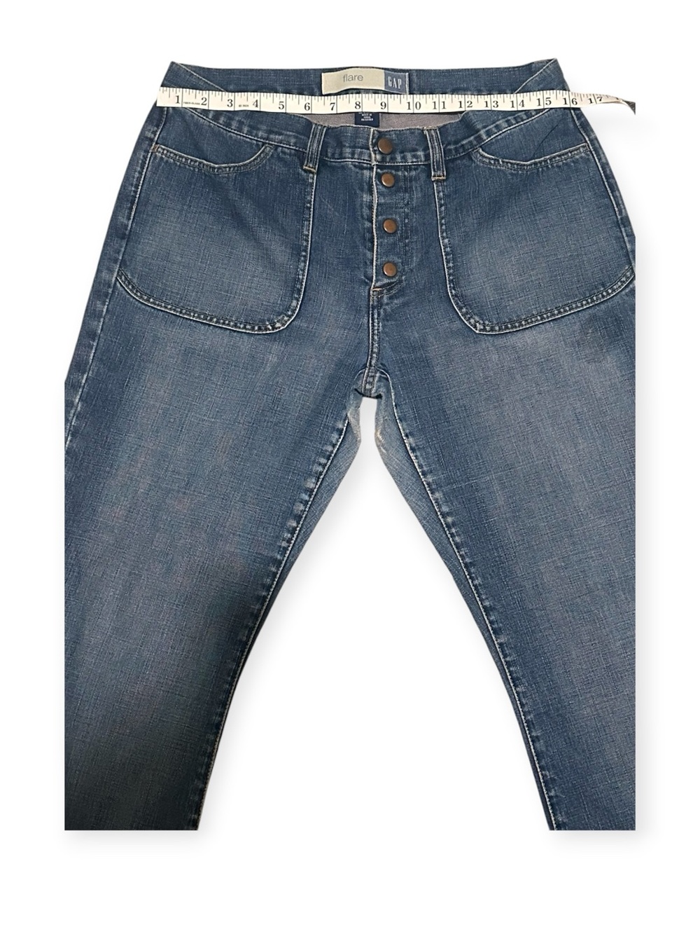 GAP Women’s Size 12 Indigo Relaxed Flare Jeans with Button-Fly - Picture 7 of 7